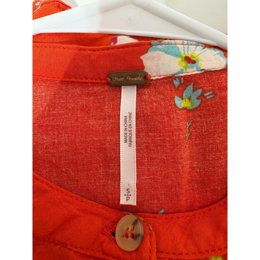 Free People Women Size S Orange Floral Smocked Button Greatest Day Mini Dress - Picture 5 of 7